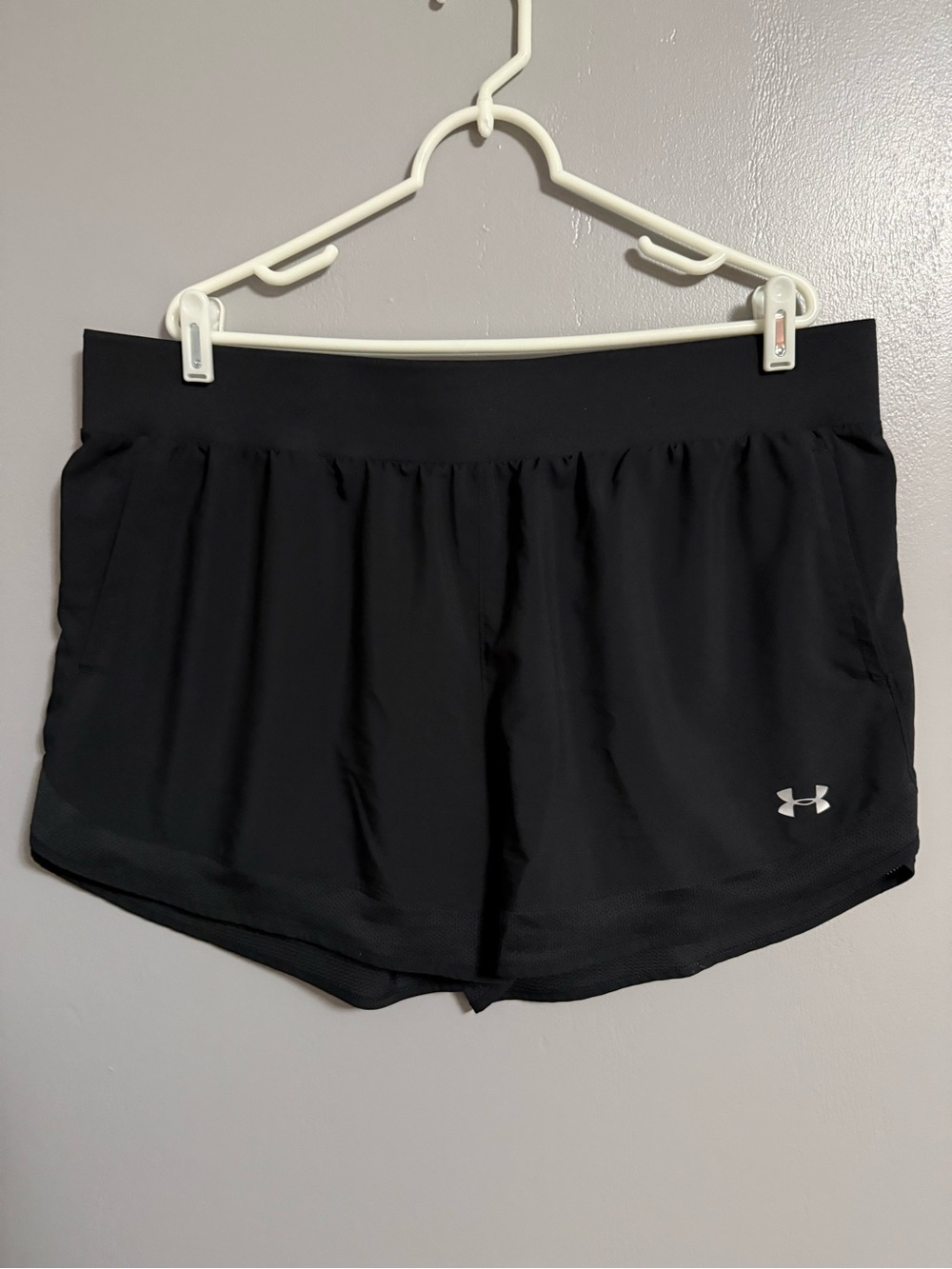 Under Armour Women's Black Athletic Running Shorts with Silver Logo